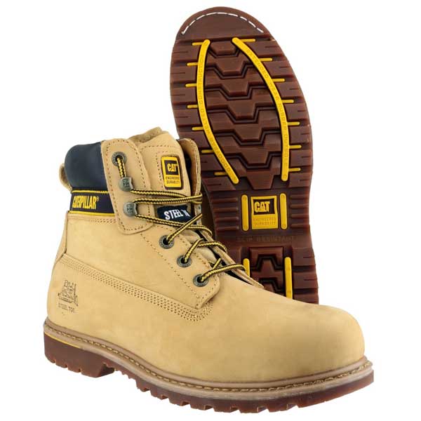 Cat Holton Heel Energy Absorption Goodyear Welted Safety Boots(Honey)